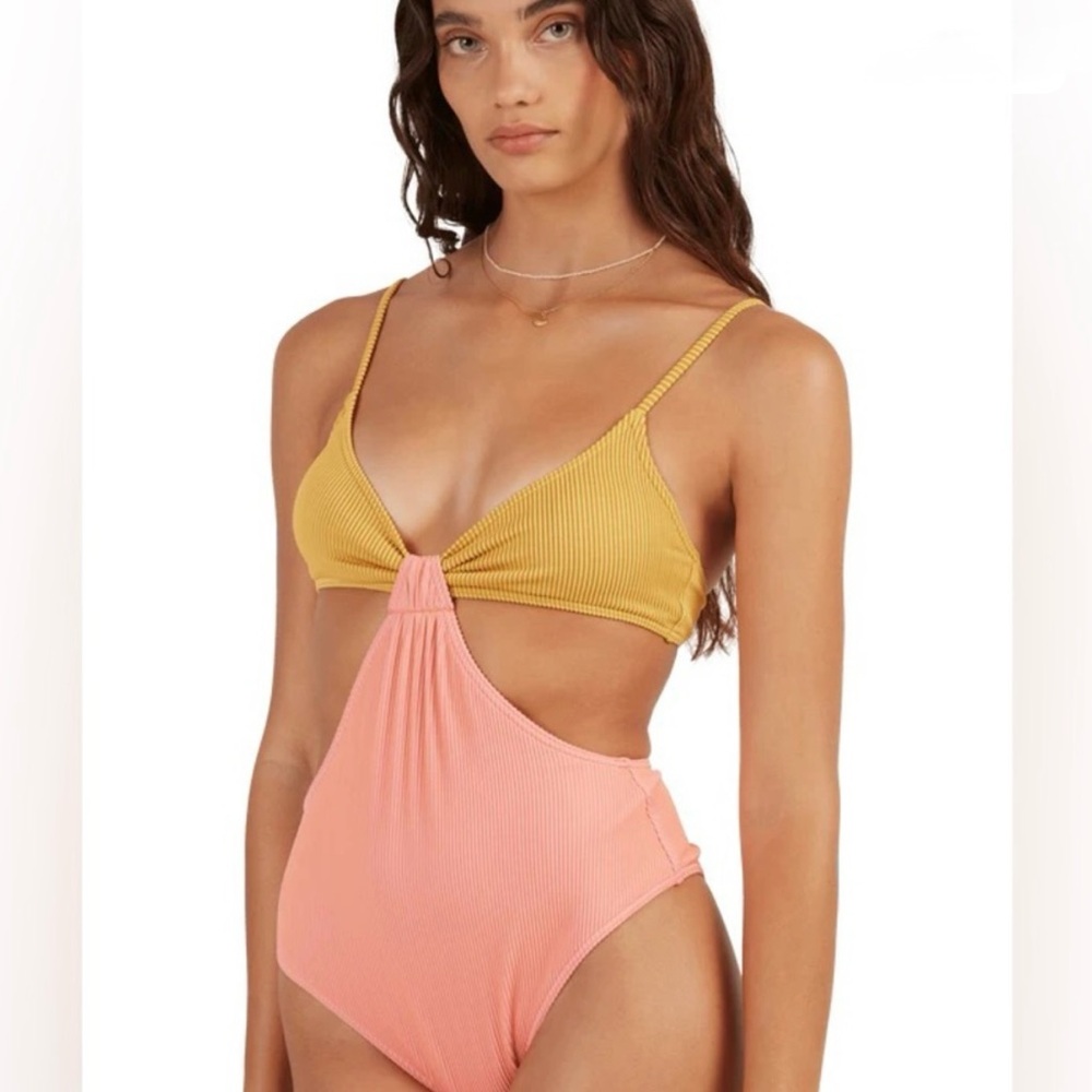 Billabong Yellow and Pink One Piece Swimsuit